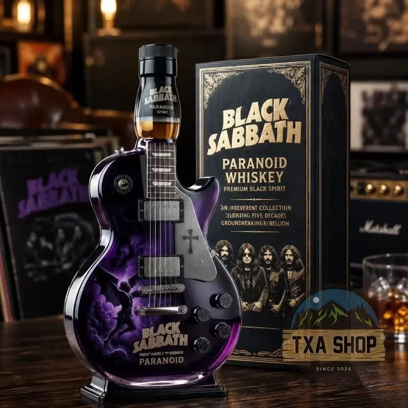 Sabbath Paranoid Guitar Shaped Decorative Wine Bottle, Heavy Metal Rock Ornament, Empty Bottle for Collectors and Fans