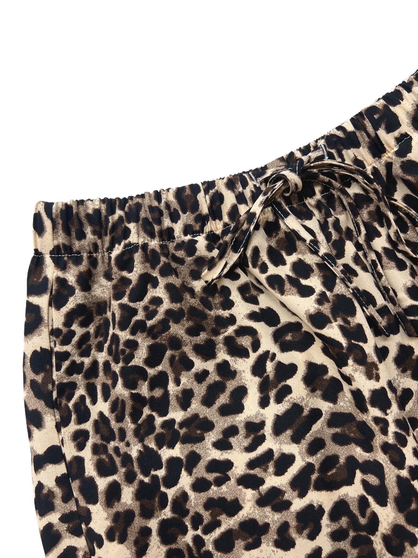 Women's Leopard Print Tie Front Pocket Wide Leg Pants, Casual Comfy Straight Leg Trousers for Daily Wear, Ladies Bottoms for All Seasons, Womenswear