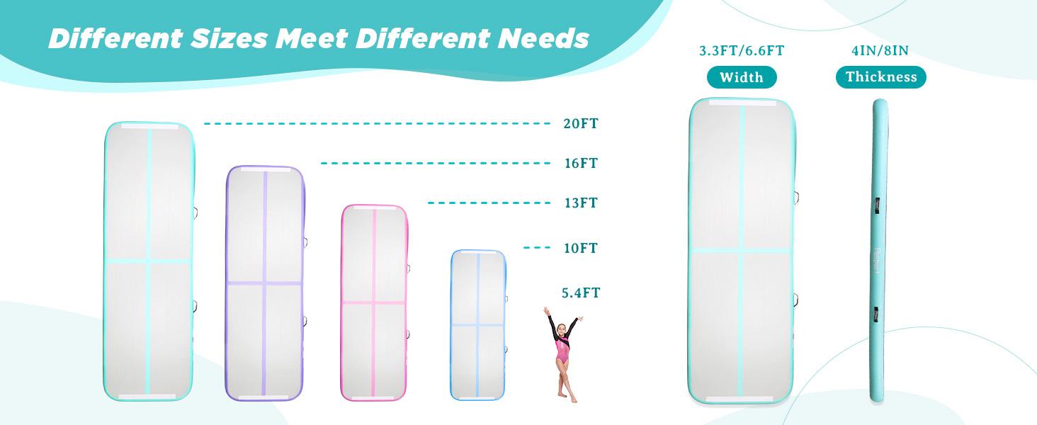 FBSPORT 16ft/20ft Inflatable Gymnastics Mat for Home & Professional Use with Electric Air Pump 4/8" Thickness for Cheerleading Yoga Water Training