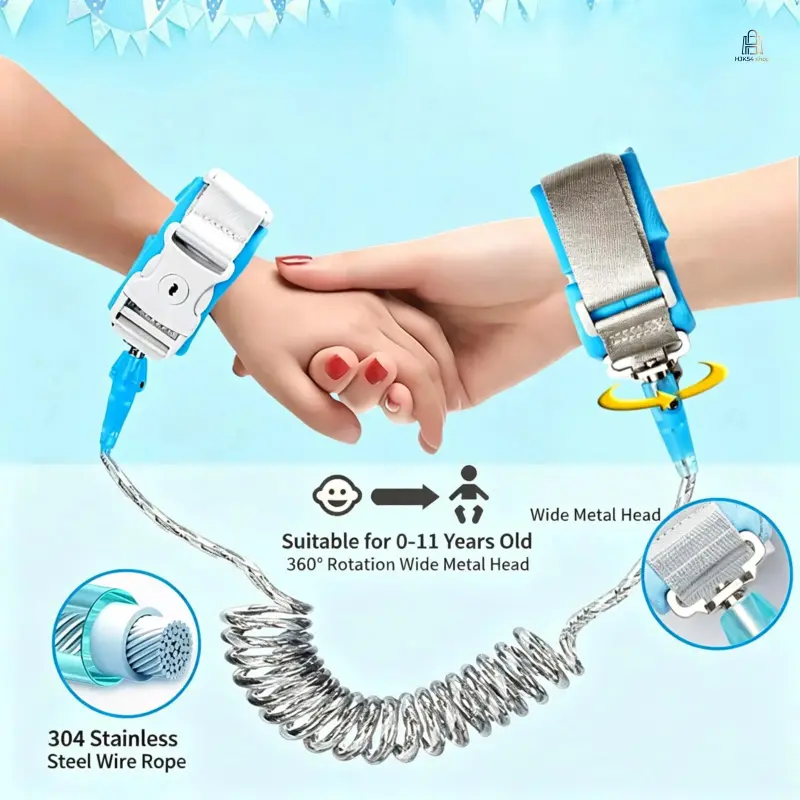 Child Anti-Lost Wrist Leash with Key Lock, 360° Rotatable Safety Harness, Toddler Anti-Lost Wristband, 304 Stainless Steel Wire, Breathable Soft Strap for Kids Aged 0-11, Perfect for Travel & Crowds