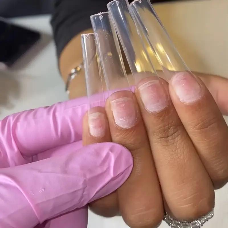 Clear Nail Tips, 240pcs/box Transparent Gloss Full Covered Acrylic Fake Nails, C Curved Square Nails, Solid Color Artificial Nails