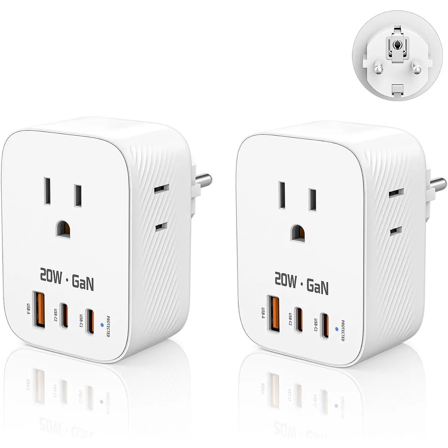 2Pack Type E F Plug Adapter,6in1  France Travel Plug Adapter Charger | 6 in 1 Type F E Travel Charger with 1USB+2USB C Ports+3AC Outlets for  to EU Spain Iceland Greece Paris