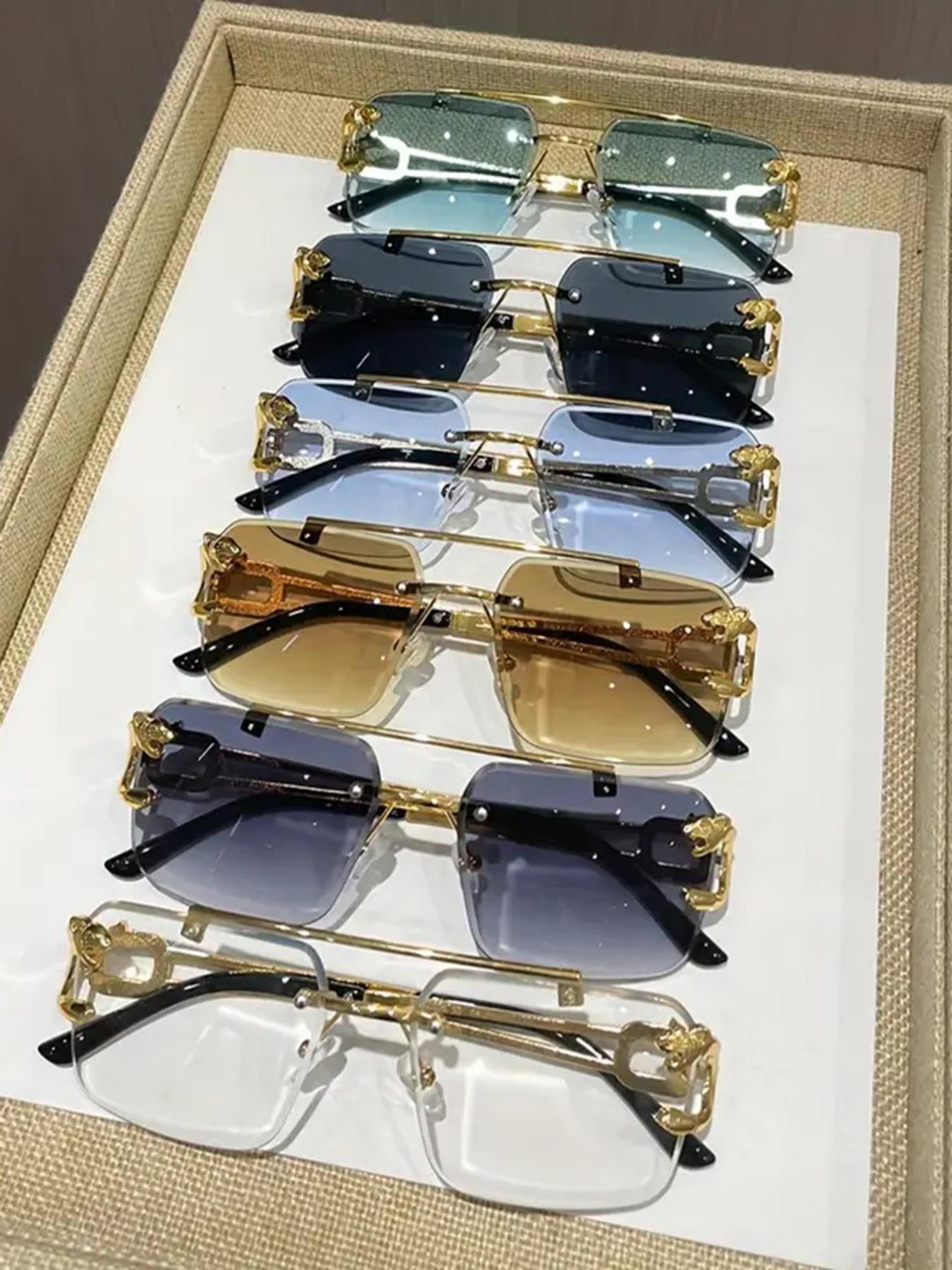 Cool Men's Metal Rimless Sunglasses, Trendy Casual Tinted Lens Frames Sunglasses for Everyday Use, Fashion Eyeglass Accessories for Outdoor Activities, Rimless Shades