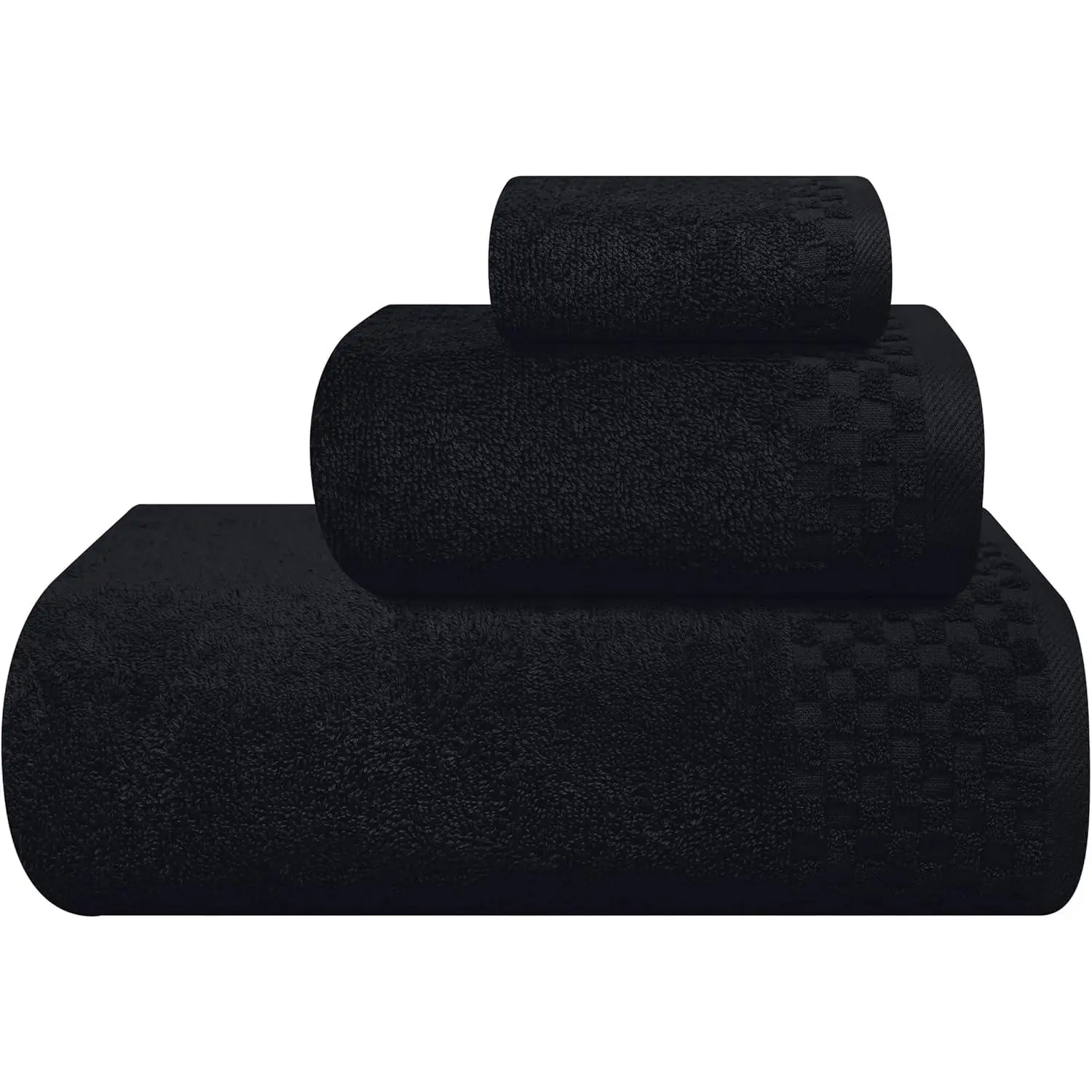 Ultra Soft 3 Pack Cotton Towel Set, Contains a Bath Towels 28x55 inch, a Hand Towels 16x24 inch & a Wash Coths 12x12 inch, Ideal Everyday use, Compact & Lightweight - Black