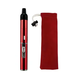 Gloss Red Metal Pen Lighter | Windproof Refillable Outdoor Emergency Ignition Tool with Matching Velvet Storage Pouch