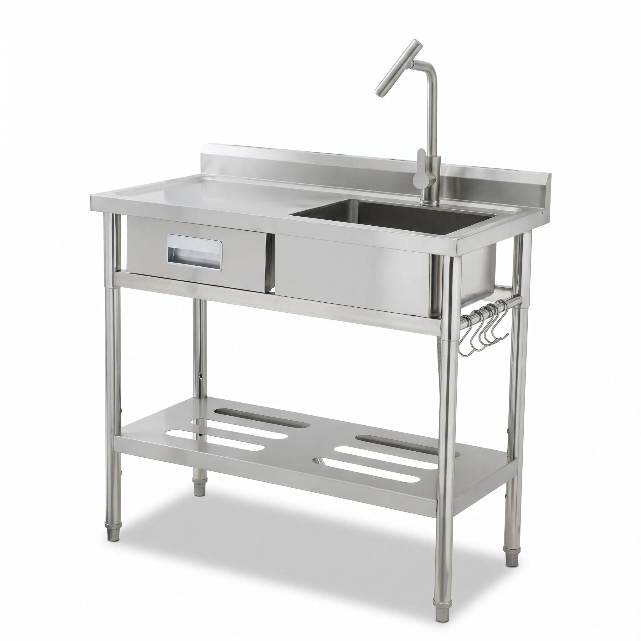 Freestanding Stainless Steel Utility basin for Restaurants – Single Bowl Commercial Kitchen basin with Hot & Cold Water Faucet