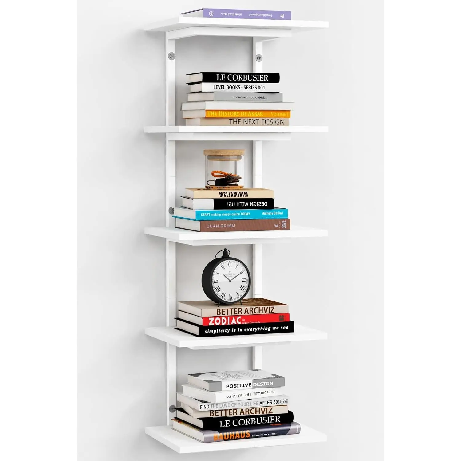 White 5 Tier Wall Shelf Unit for Shoes Display, Lack Wall Bookshelf for Bedroom, Vertical Tiered Floating Book Shelves for Office Living Room Bathroom  Kitchen Closet Purses Bags