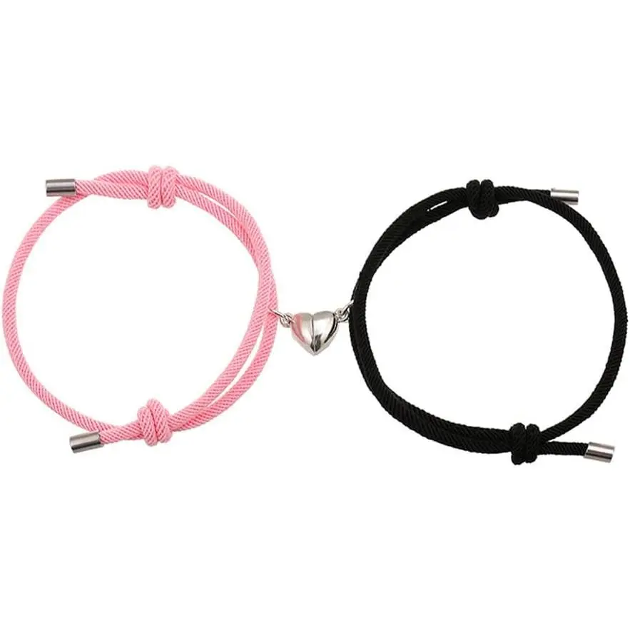 2 count Heart Shaped Couple Bracelets Matching Chain Rope Friendship Bracelet  for Boyfriend Girlfriend Women Men