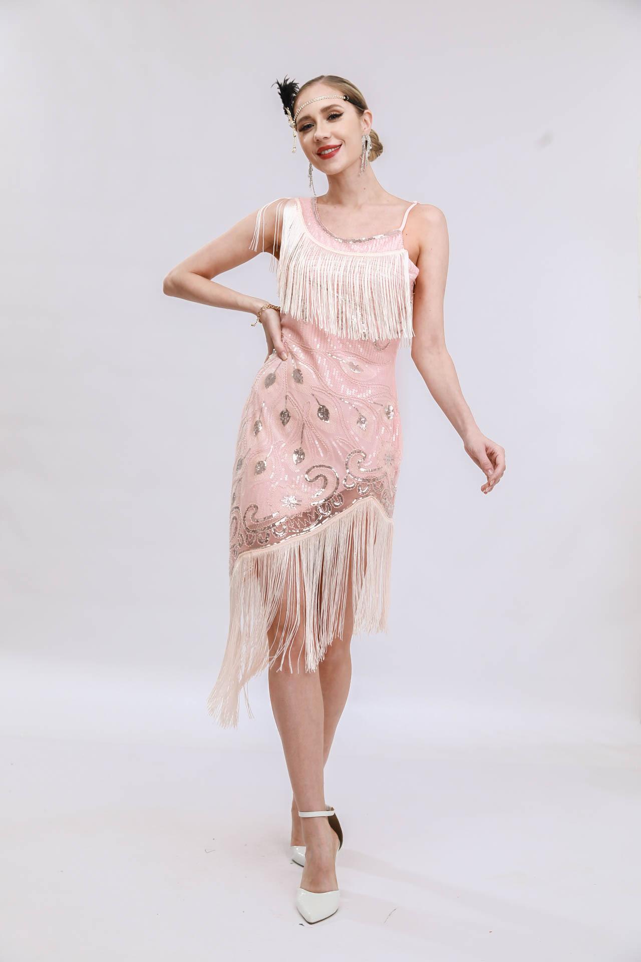 1920s Vintage Sequin Fringe Dress – Western Ballroom Midi Evening Gown, Glamorous Roaring 20s Party Dress