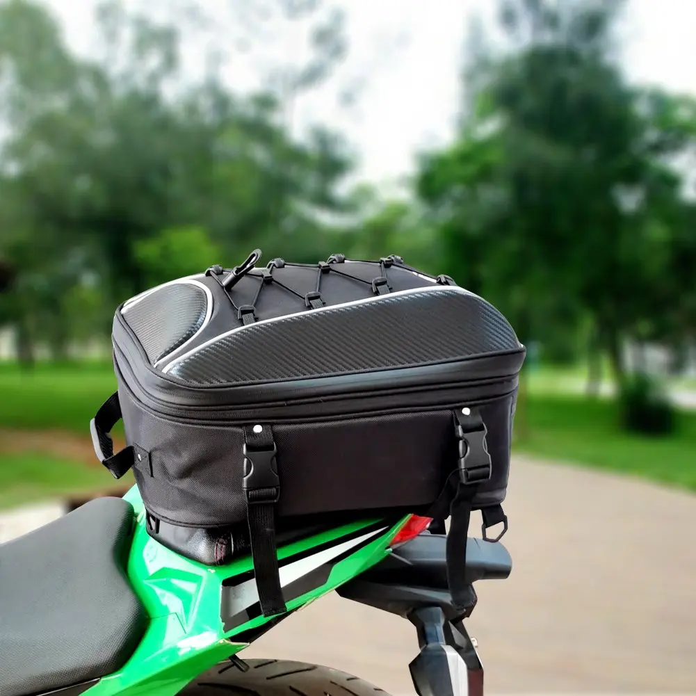 Hard Shell Motorcycle Rear Bag, Oxford Material Waterproof Durable Reflective, Adjustable Luggage Bag for Sports Bikes, Street Bikes, Long Distance Motorcycles