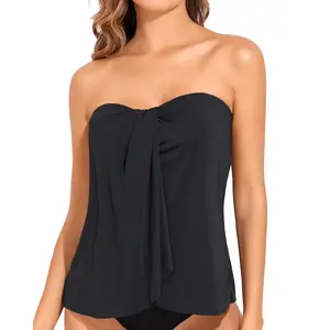 Tempt Me Bandeau Tankini Tops for Women Strapless Bathing Suit Top Halter Flyaway Swimsuit Top Only