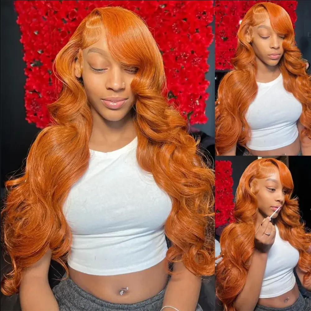HD Ginger Orange Body Wave 13x6 Transparent Lace Front Wig Human Hair for Women Body Wave #350 Colored Vietnamese Lace Frontal Human Hair Wigs Pre Plucked Natural Hairline backtoschool