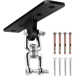 Heavy Bag Hangers Brackets, Heavy Duty Swing Hangers, Swing Set Accessorie for Indoor Outdoor Playground, with 4 Wood Screws and 4 Expansion Bolts (Black, 4 Holes Ceiling Anchor with Swivel)