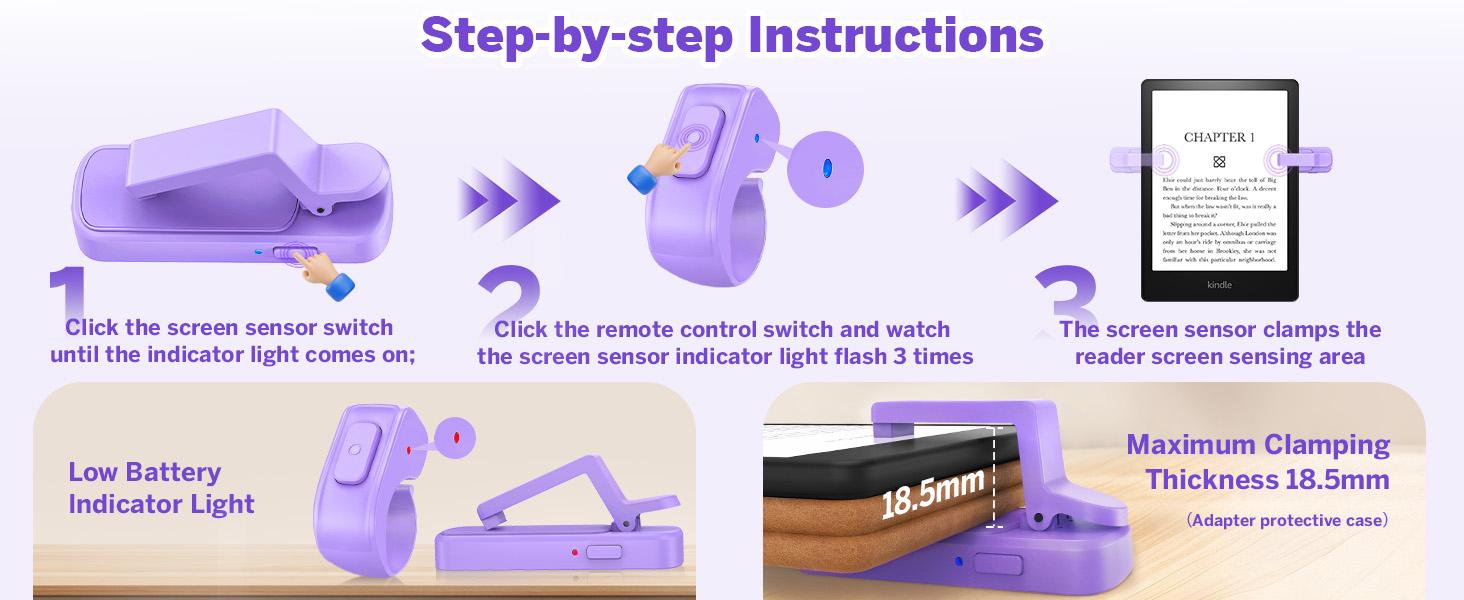 Page Turner Ring for Kindle,Remote Control for iPhone iPad Android Tablets E-Readers,Clicker Page Turner for Kindle Accessories for Camera Video Record&Shutter Selfie (Purple)
