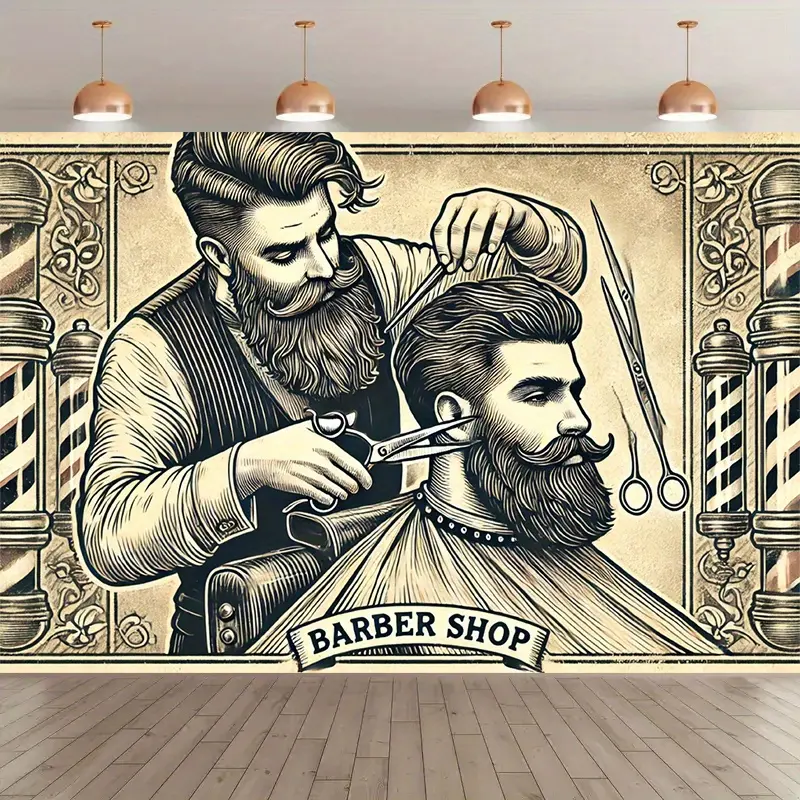 Vintage Barber Pole Polyester Tapestry, Lightweight Retro Barber Shop Backdrop for Studio Photography, Birthday Parties, Indoor-Outdoor Home Decor