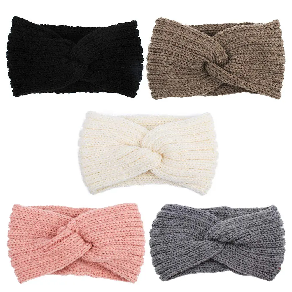 Knit Wide Headband for Winter 5 count Women Ear Warmers Truban Headbands Thick headbands for Women Girls, Black Gray White  Brown