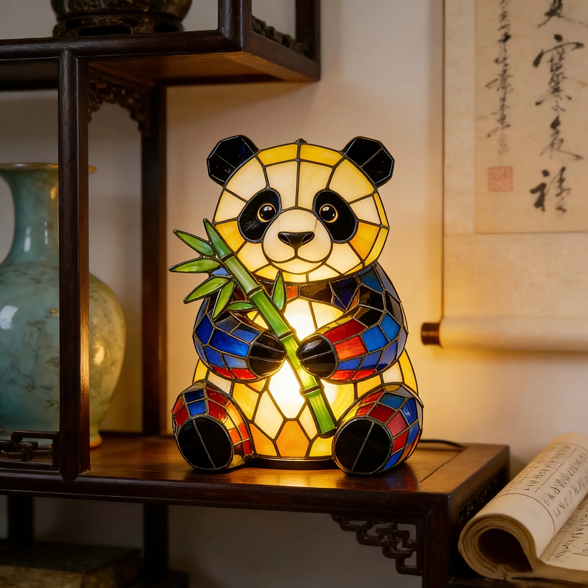 3D luxurious and elegant retro giant panda half-body lamp, cute national treasure lamp, suitable for cafes, studies, bedrooms, dining rooms, and hotels, with an artistic and soothing decorative effect, soft and warm lighting, collectible small statue