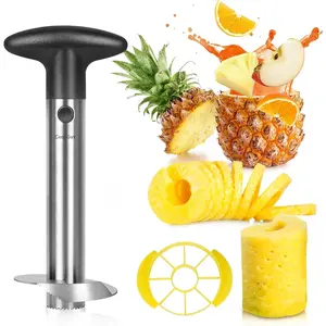 Pineapple Corer and Slicer Set - Includes Reinforced Stainless Steel Pineapple Cutter, Plastic Pineapple Divider - Easy Core Removal and Cutting Tool