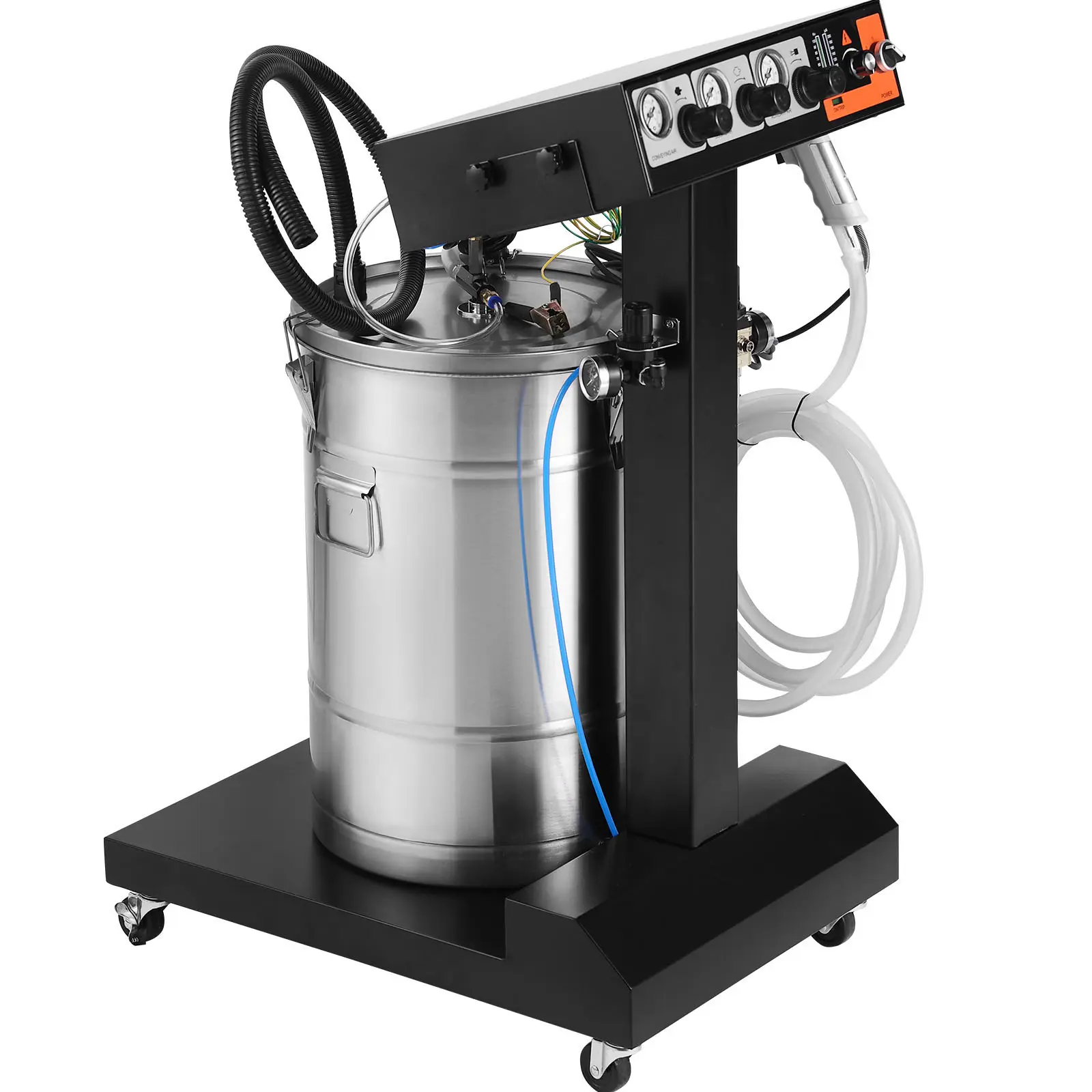 Powder Coating System, 50 W 100KV Electrostatic Output Powder Coating Kit with 50L Powder Hopper, 450g Per Minute Powder Coating Machine with Spray Gun and Trolley Base, for Indoor and Outdoor