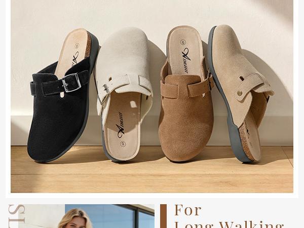 Athlefit Genuine Leather Clogs for Women Soft Cork Footbed Adjustable Buckle Mules Slip On Potato Shoes with Arch Support Athlefit Genuine Leather Clogs for Women Soft Cork Footbed Adjustable Buckle Mules Slip On Potato Shoes with Arch Support