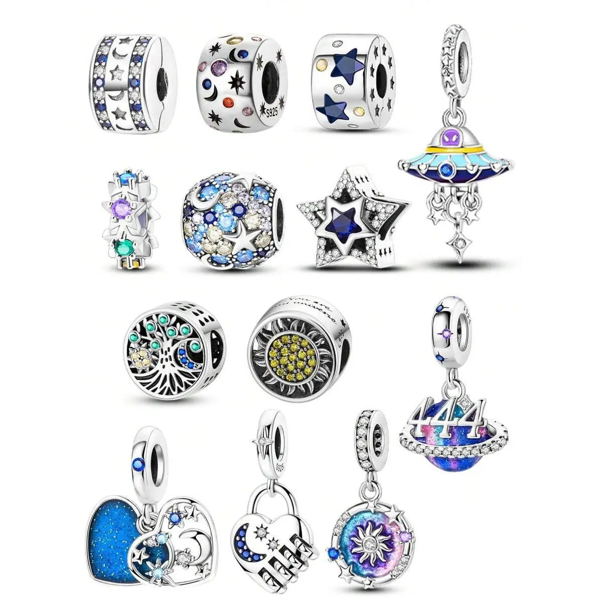 Silver Plated Charms For Bracelets Star Moon Sun Heart Lock Pendant DIY Jewelry Necklace Gift