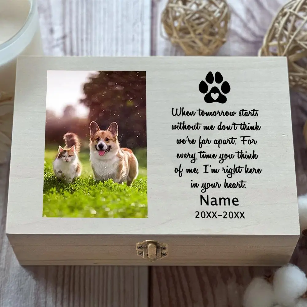 Personalized Pet Urn Customize Name Pet Memorial Urns for Cat Pet's Photo Custom Ashes Wooden Keepsake Memory Funeral Box