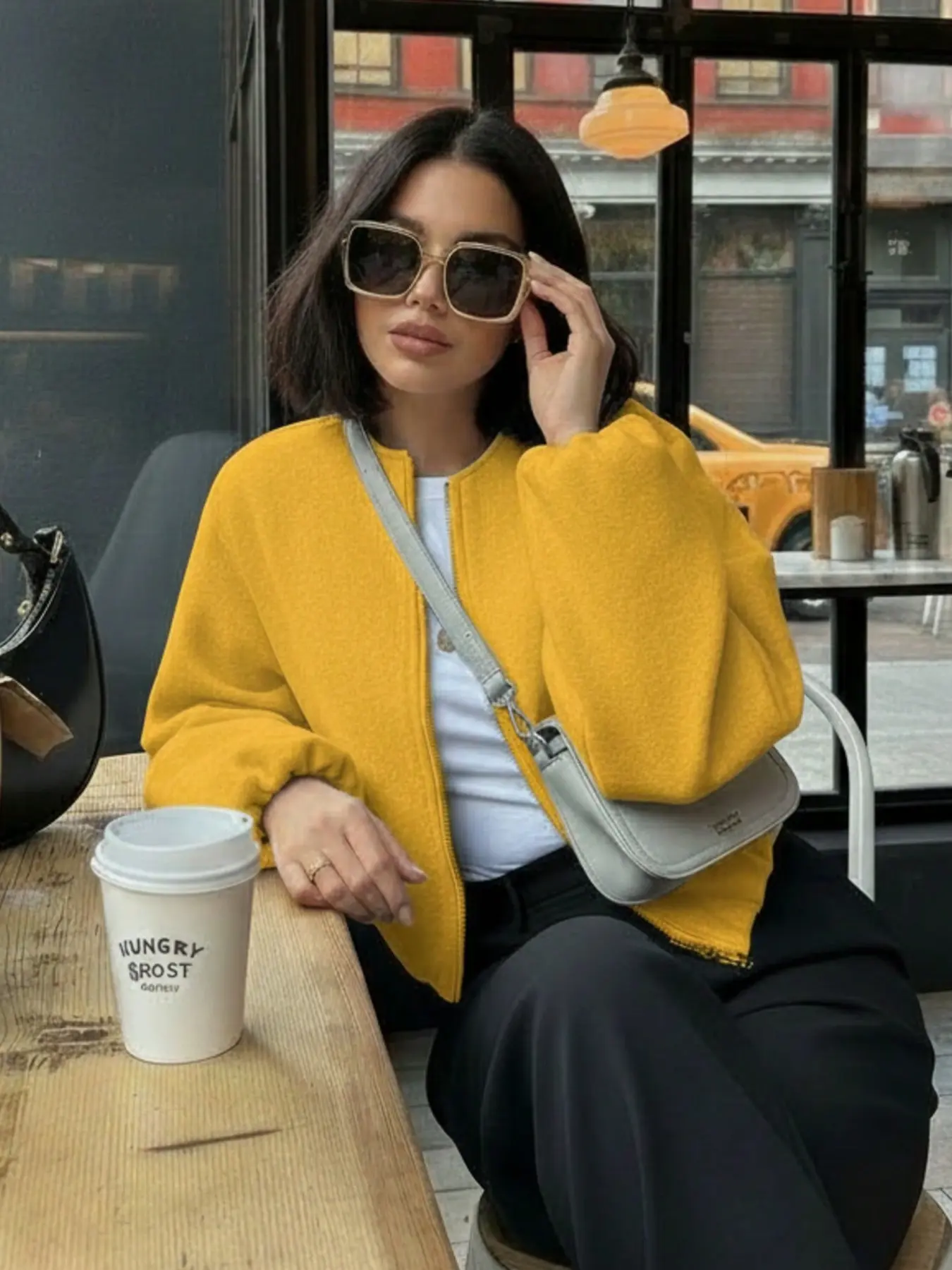 Women's Summer Autumn Casual Elegant Fashion Loose Korean Style Round Neck Zip Short Wool Jacket Coat for June Festival Vacation Season