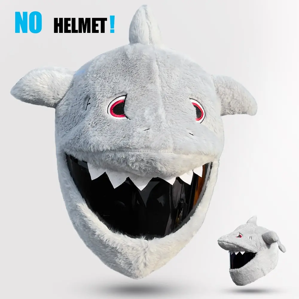 Funny Shark Helmet Cover, Creative Motorcycle Full Helmet Accessory, Fun Riding Gear, Eye-Catching Helmet Protector, Plush Material