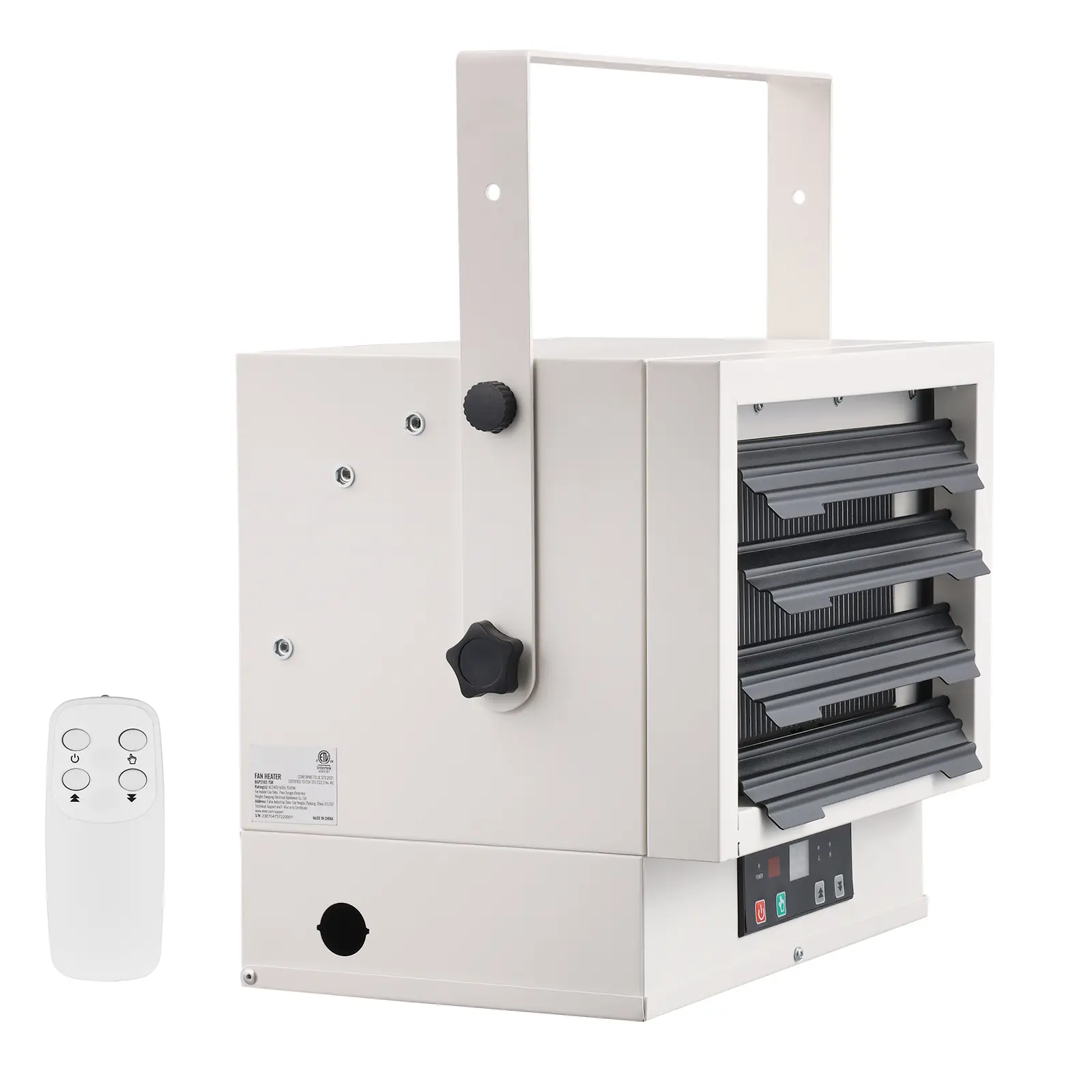 Electric Garage Heater, Watt Digital Fan Forced Wall Ceiling Mount Shop Heater, 5000W Power, Cold Rolled Steel Plate SPCC Construction, Wide Coverage, Multi-Angle Adjustment