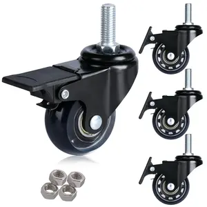 Office Chair Caster Wheels Stem Threaded Casters M10-1.5x25mm No Noise Swivel Castors Set of 4 (2 inch Caster with )