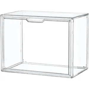Clear Acrylic Display Case, Stackable Plastic Storage Bins with Magnetic Attraction Lid, Showcase for Cosmetic, Large Figures Collectibles, X-Large