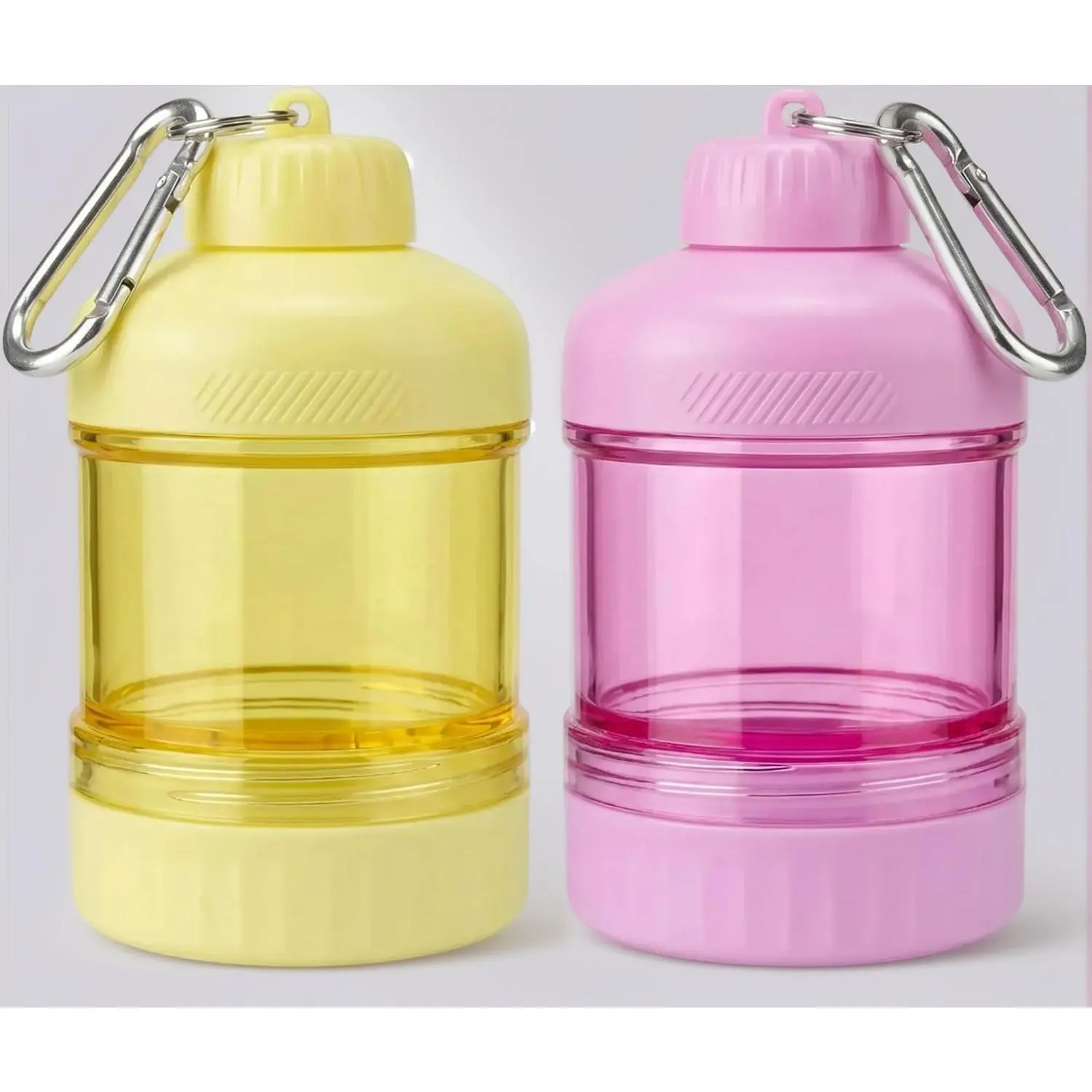 2-Pack Portable Protein Powder Container – Clear Leakproof Storage with Funnel & Keychain, Perfect for Gym, Workouts, Fitness & Travel (Pink & Yellow)