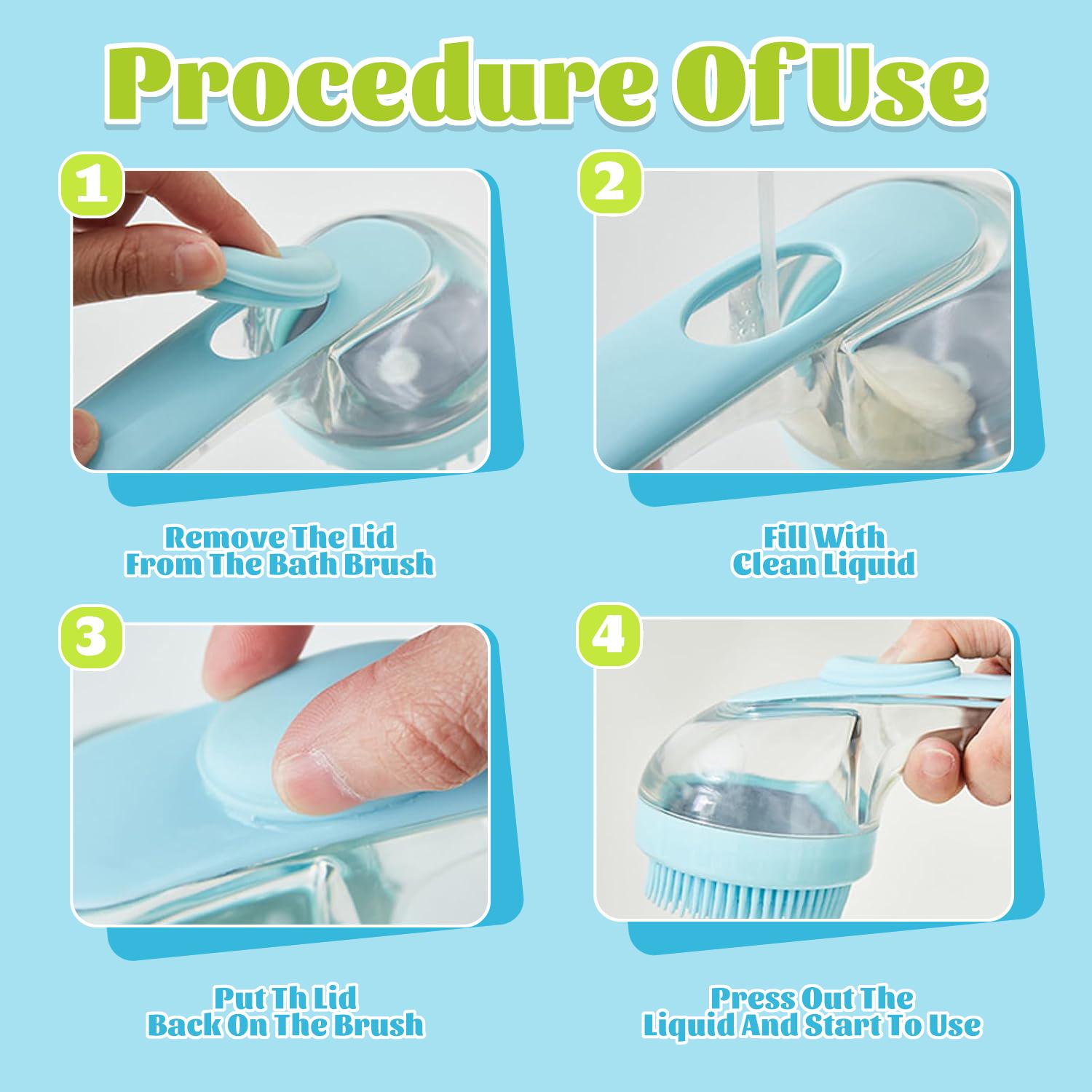 Pet Bath Brush 2 in 1 Dog Bath Brush with Built-in Shampoo Dispenser Multi-functional Dog Bath Brush for Long & Short Haired Dogs Cats Shower