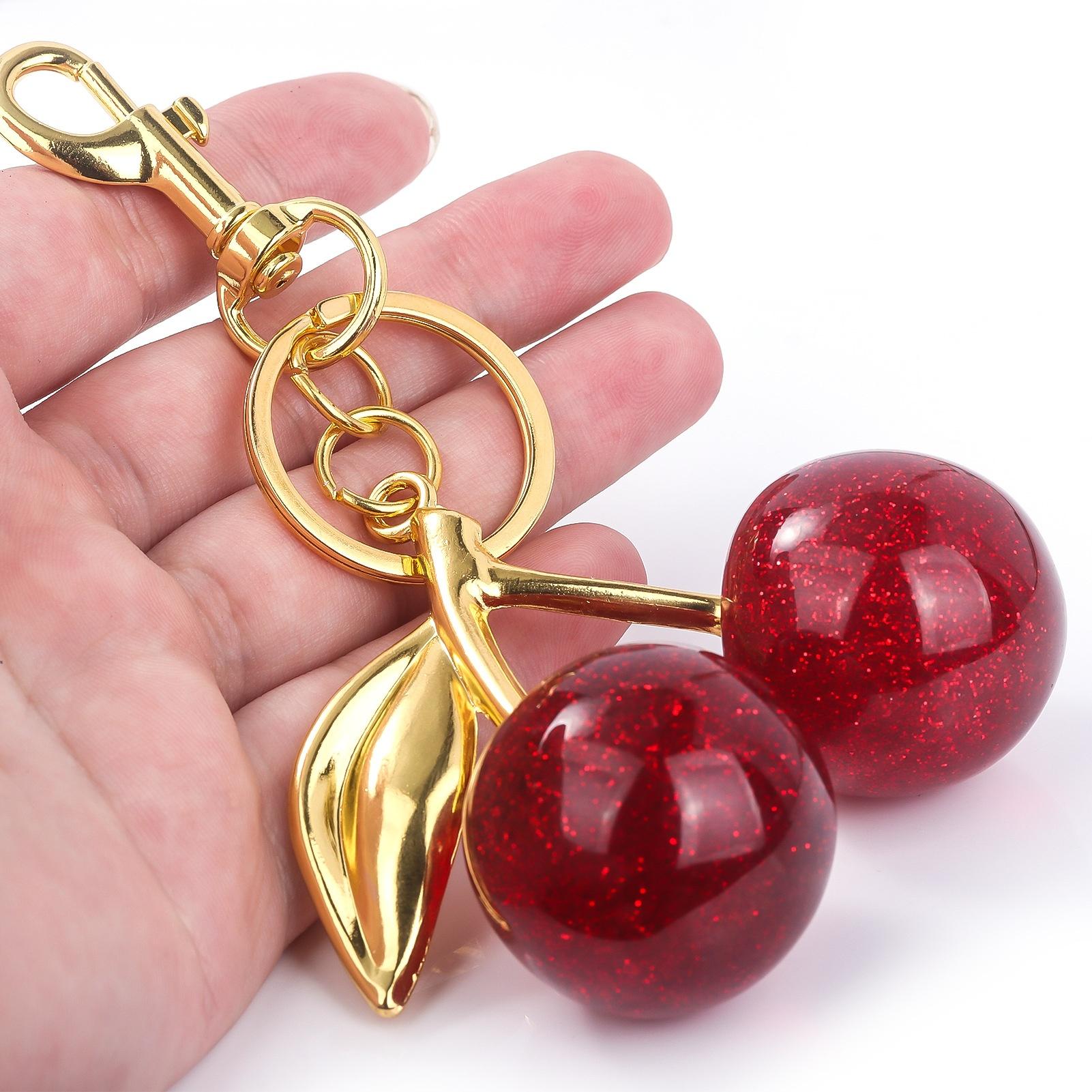 A Pair Of Red Cherry Crystal Bag Glitter Keychain
