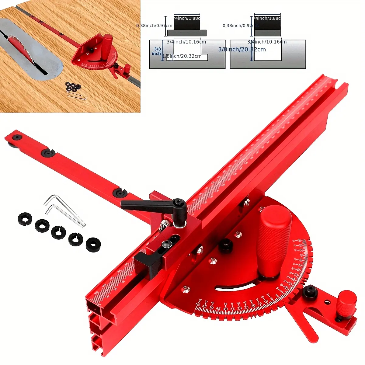 1 Set 400mm Aluminum Alloy Miter Gauge with Track Stop for Table Saw Fence Push Stick Router Guide Jointer Gauge Woodworking Tool