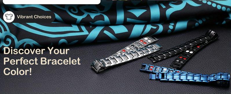 Jecanori Magnetic Bracelets for Men, Titanium Steel Magnet Bracelet with Double Rows Effective 4 Elements Stones Adjustable Bangle