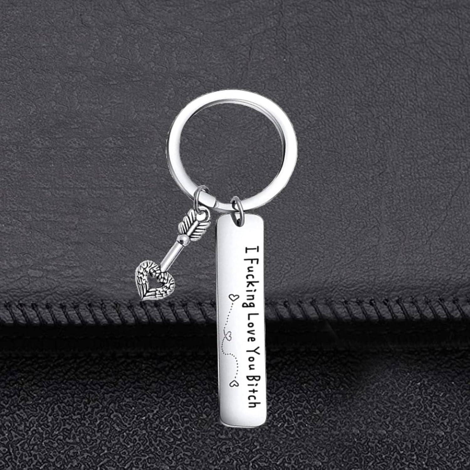 Engraved Stainless Steel Key Chain for Best Friends — 'I Fking Love You Bith' Funny Quote — Durable Friendship Gift for Besties & Female BFFs
