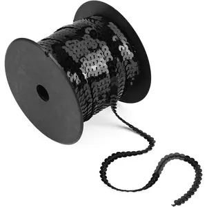 Flat Round Sequin Trim 6mm Paillette Spangle String for DIY Crafts Embellishments Costume Accessories 1 Roll 100 Yards Black