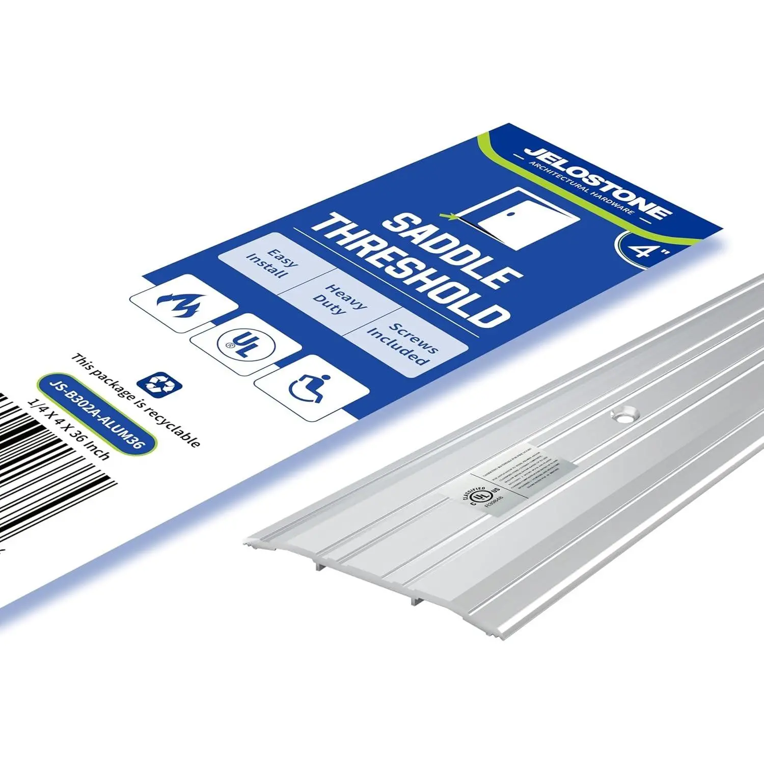 Mill Aluminum Exterior Door Threshold, 4"W x 1/4"H x 36"L Door Saddle, ADA Accessible, Barrier-Free, Fire-Rated