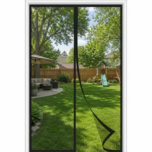 Black Magnetic Screen Door Kit, Self-Adhesive No-Drill Installation, Auto-Close Mesh Door Curtain, Breathable Insect Protection, Pet Friendly for Entry Door, Kitchen, Balcony and Patio Door
