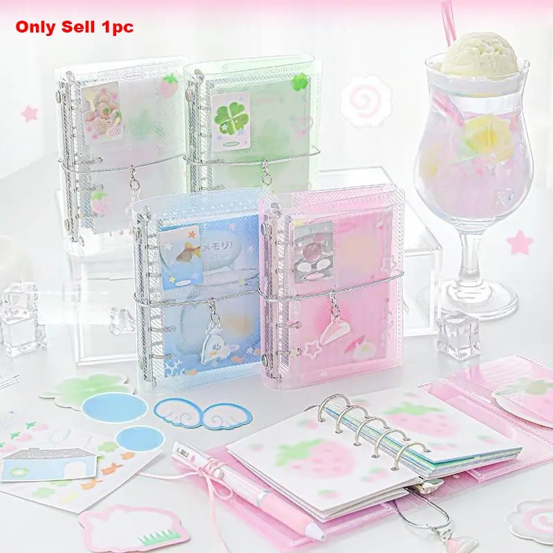 Mini Portable Crosshatch Ring Binder, Three-Fold Storage Small Clear Hand Diary Notebook, Compact and Convenient Note-Taking Journal