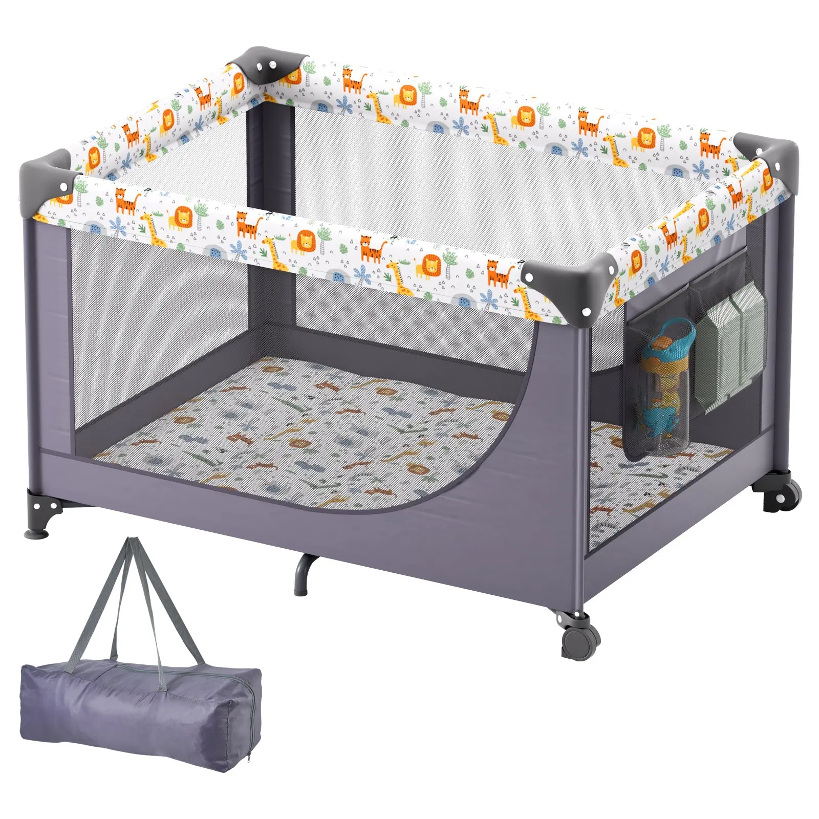 【Summerfinds】VEVOR Baby Playpen Travel Crib, Quick-Folding Playpen for Baby & Toddler, Portable Baby Fence Play Yard with Wheels, Breathable Mesh & Travel Bag, Indoor/Outdoor Kids Activity Center for 0-36 Months