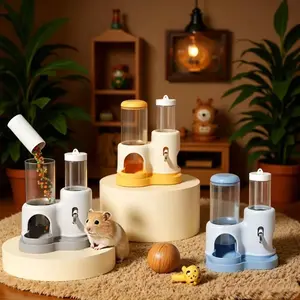Three-In-One Hamster Automatic Feeding Watering Set, Leak-Proof Gravity Food Feeder with Hide House, Suitable for Small Pets