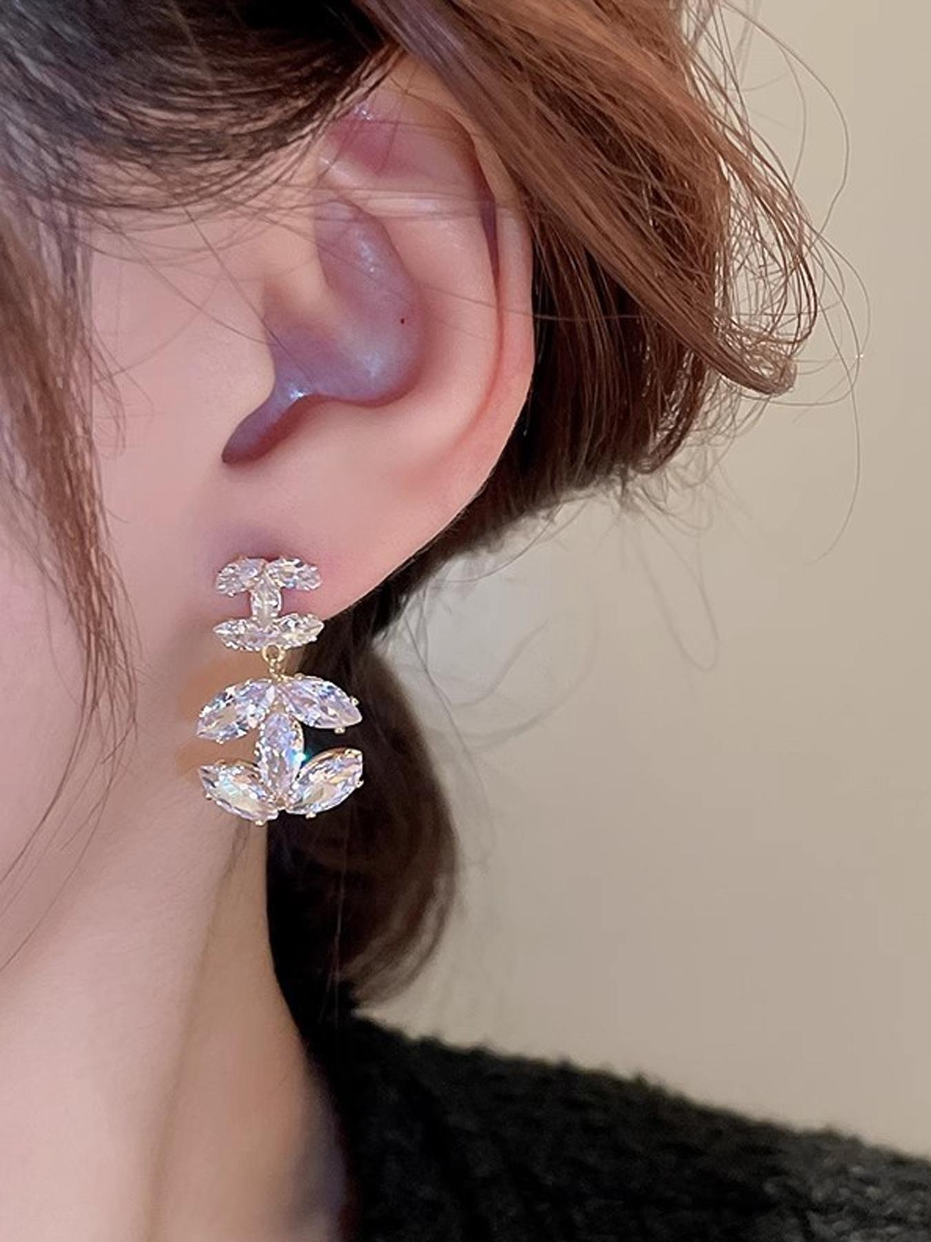 Rhinestone Decorated Earrings, Fashionable Jewelry for Women & Girls, Trendy All-match & Exquisite Jewelry for Birthday Gift