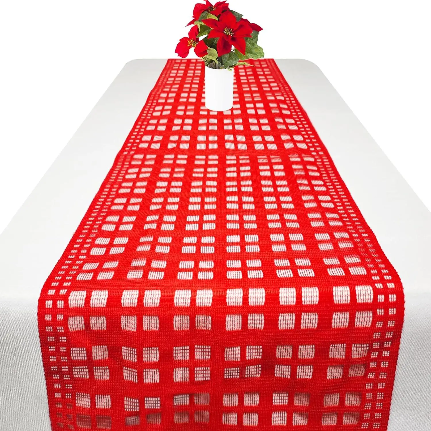 Red Checkered Table Runner, Lace  Table Runners for Christmas, Valentines Day  Kitchen Dining Table Decorations, 12 X 72 Inches
