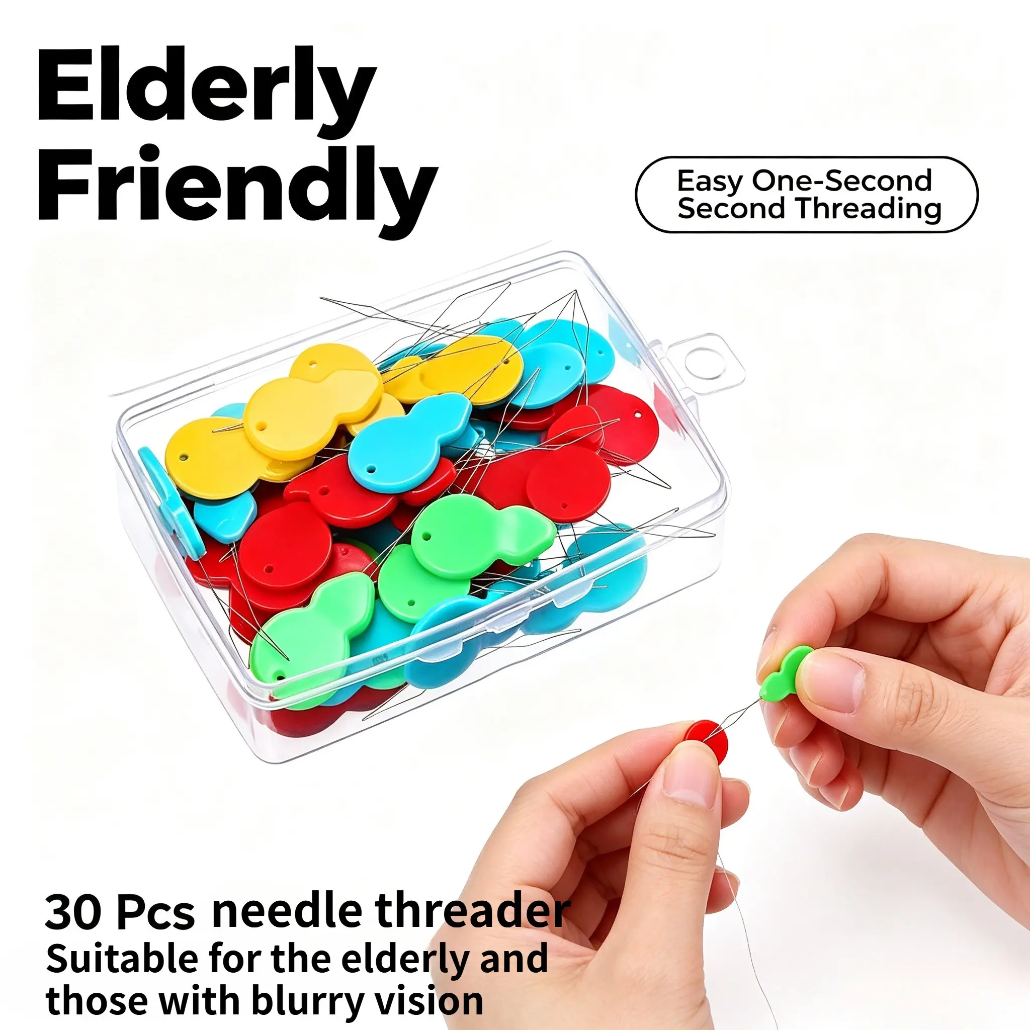 30 Pack Plastic Needle Threader Tool, Easy Thread Insert Helper for Elderly, Multi Color Auto Threaders with Storage Case, DIY Sewing Accessories
