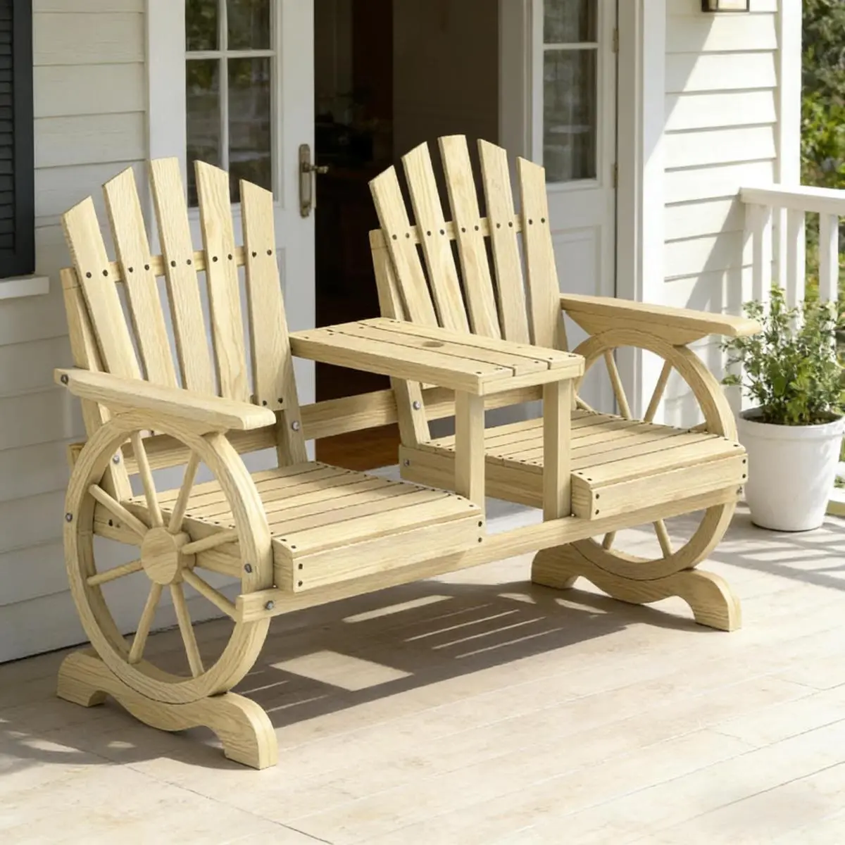 AobtkelHigh Backrest Wooden Garden Bench,2-Seat Patio Bench On-Site