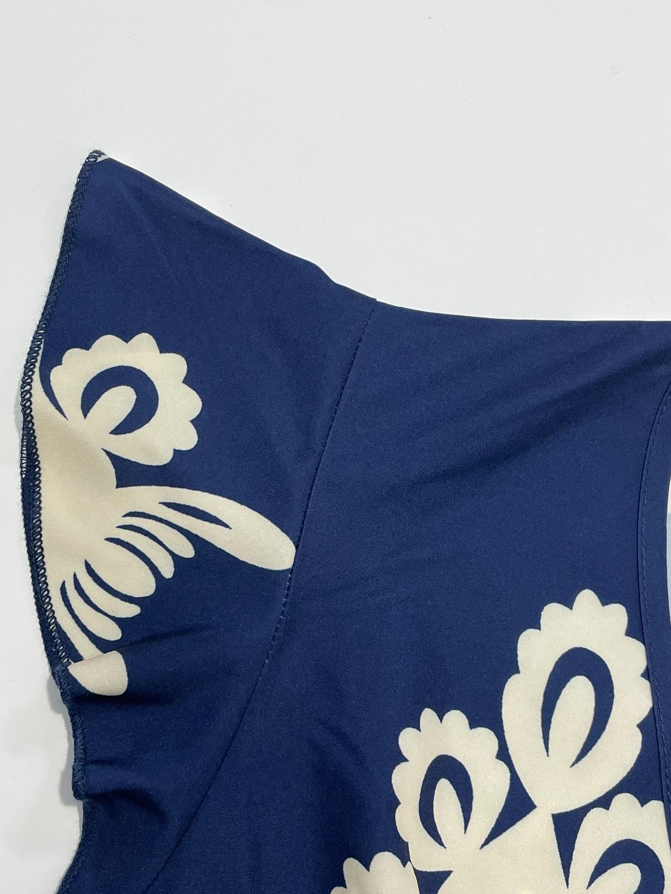 Women's V Neck Ruffle Hem A-Line Dress, Elegant All over Print, Elastic Waist, Moderate Woven Fabric, Casual Vacation Wear