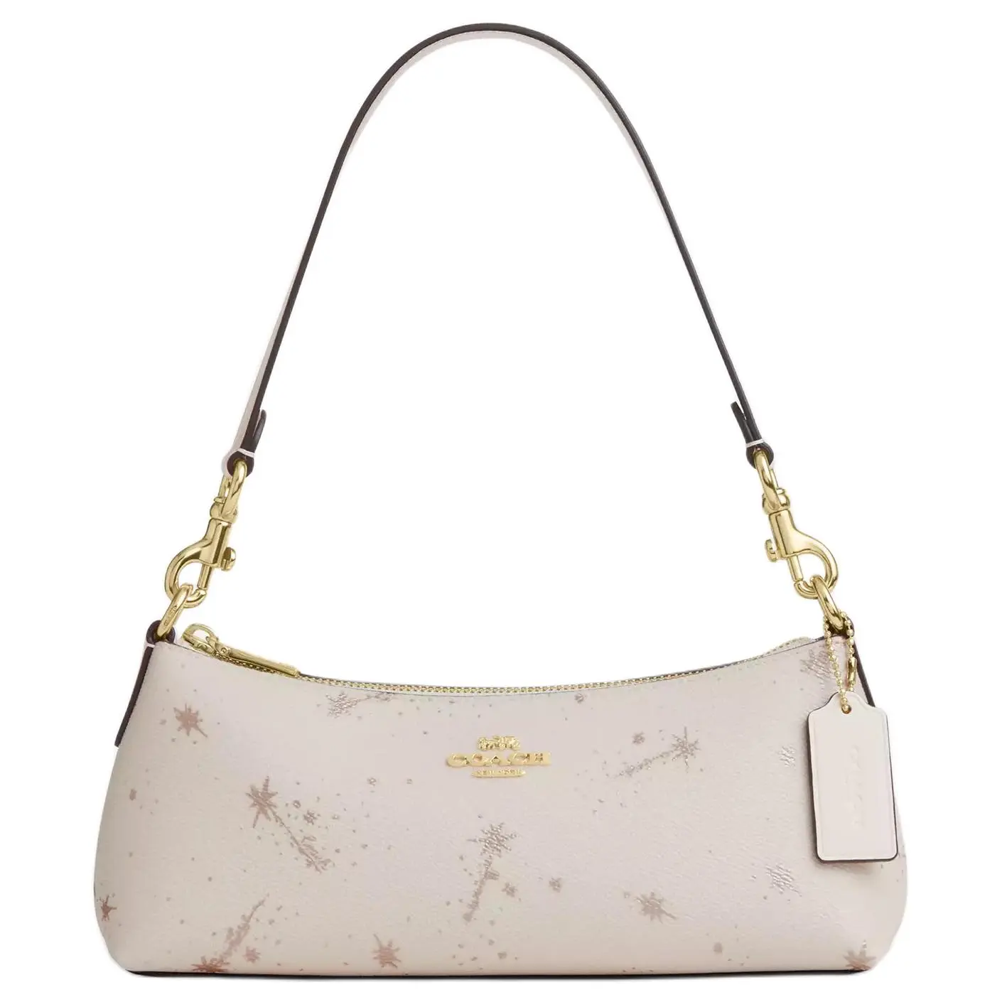 COACH Charlotte 25 Star-Print Zip-Closure Coated Canvas and Leather Shoulder Bag, Medium Size, Women’s, White