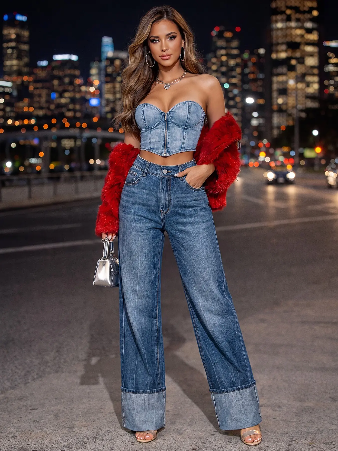Women's Mid-Waist Loose-Fit Jeans, Vintage Wash, Classic 5-Pocket Design, High-Quality Cotton, Elegant Office & School Wear